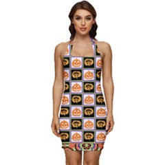 Chess Halloween Pattern Sleeveless Wide Square Neckline Ruched Bodycon Dress by Ndabl3x
