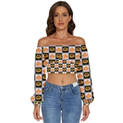 Chess Halloween Pattern Long Sleeve Crinkled Weave Crop Top by Ndabl3x