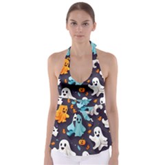 Ghost Pumpkin Scary Tie Back Tankini Top by Ndabl3x