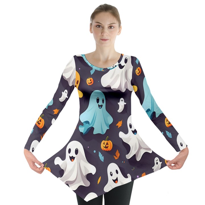 Ghost Pumpkin Scary Long Sleeve Tunic 