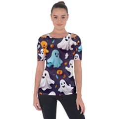 Ghost Pumpkin Scary Shoulder Cut Out Short Sleeve Top by Ndabl3x