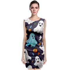 Ghost Pumpkin Scary Sleeveless Velvet Midi Dress by Ndabl3x