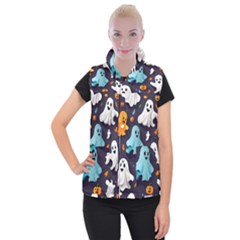 Ghost Pumpkin Scary Women s Button Up Vest by Ndabl3x