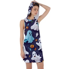 Ghost Pumpkin Scary Racer Back Hoodie Dress by Ndabl3x