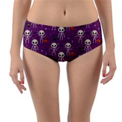 Skull Halloween Pattern Reversible Mid-waist Bikini Bottoms by Ndabl3x