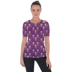 Skull Halloween Pattern Shoulder Cut Out Short Sleeve Top by Ndabl3x