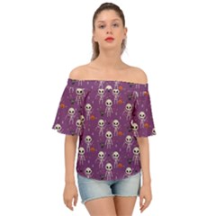 Skull Halloween Pattern Off Shoulder Short Sleeve Top by Ndabl3x