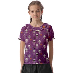 Skull Halloween Pattern Kids  Frill Chiffon Blouse by Ndabl3x