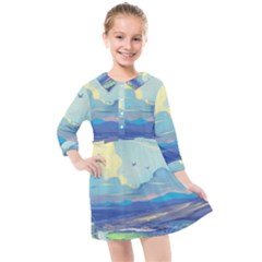 Digital Art Fantasy Landscape Kids  Quarter Sleeve Shirt Dress by uniart180623