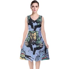 Teenage Mutant Ninja Turtles Comics V-neck Midi Sleeveless Dress 