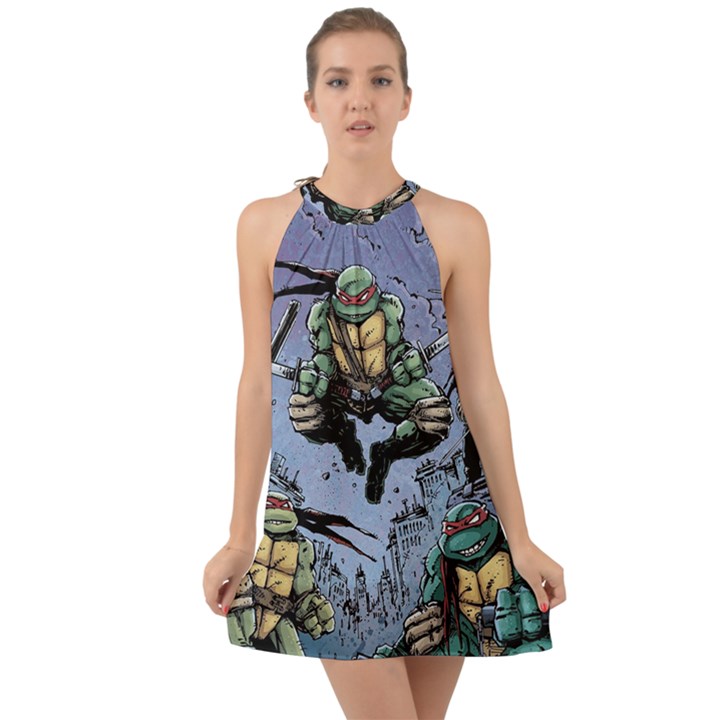Teenage Mutant Ninja Turtles Comics Halter Tie Back Chiffon Dress