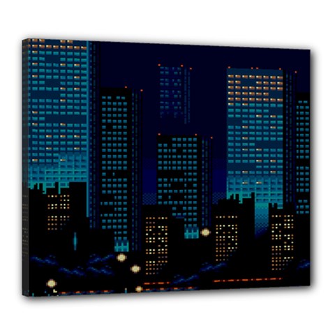 Pixel Art Night City Japan Canvas 24  X 20  (stretched)