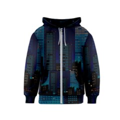 Pixel Art Night City Japan Kids  Zipper Hoodie