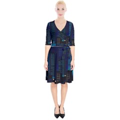 Pixel Art Night City Japan Wrap Up Cocktail Dress