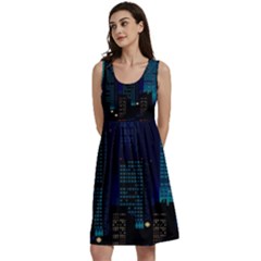 Pixel Art Night City Japan Classic Skater Dress by Sarkoni