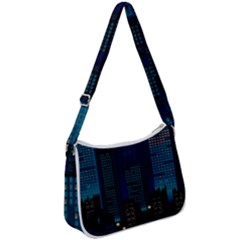 Pixel Art Night City Japan Zip Up Shoulder Bag by Sarkoni