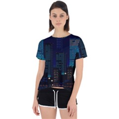 Pixel Art Night City Japan Open Back Sport T-Shirt