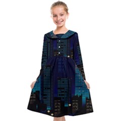 Pixel Art Night City Japan Kids  Midi Sailor Dress by Sarkoni