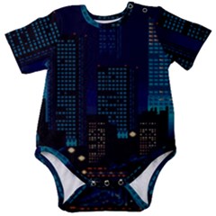 Pixel Art Night City Japan Baby Short Sleeve Bodysuit