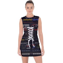 Daft Punk Boombox Lace Up Front Bodycon Dress