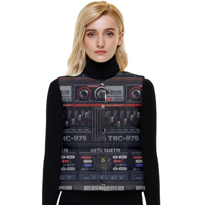 Daft Punk Boombox Women s Button Up Puffer Vest