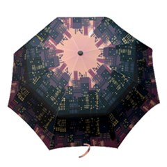 Pixel Art City Folding Umbrellas