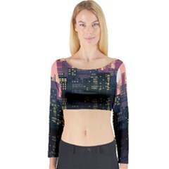 Pixel Art City Long Sleeve Crop Top by Sarkoni