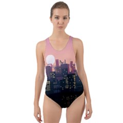 Pixel Art City Cut-out Back One Piece Swimsuit