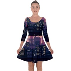 Pixel Art City Quarter Sleeve Skater Dress