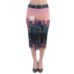 Pixel Art City Midi Pencil Skirt