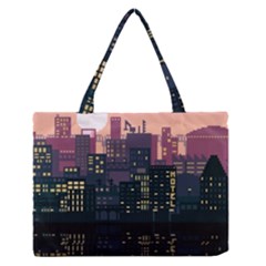 Pixel Art City Zipper Medium Tote Bag by Sarkoni