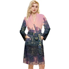 Pixel Art City Long Sleeve Velvet Robe by Sarkoni