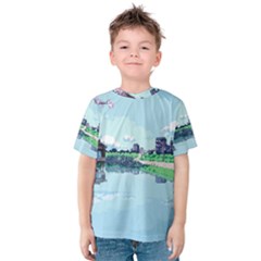 Japanese Themed Pixel Art The Urban And Rural Side Of Japan Kids  Cotton T-Shirt