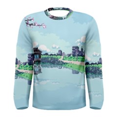 Japanese Themed Pixel Art The Urban And Rural Side Of Japan Men s Long Sleeve T-Shirt