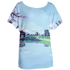 Japanese Themed Pixel Art The Urban And Rural Side Of Japan Women s Oversized T-Shirt