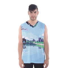 Japanese Themed Pixel Art The Urban And Rural Side Of Japan Men s Basketball Tank Top
