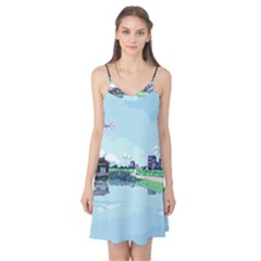 Japanese Themed Pixel Art The Urban And Rural Side Of Japan Camis Nightgown 