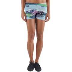 Japanese Themed Pixel Art The Urban And Rural Side Of Japan Yoga Shorts