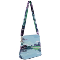 Japanese Themed Pixel Art The Urban And Rural Side Of Japan Zipper Messenger Bag by Sarkoni