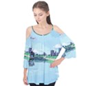 Japanese Themed Pixel Art The Urban And Rural Side Of Japan Flutter Sleeve T-Shirt  View1