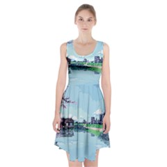Japanese Themed Pixel Art The Urban And Rural Side Of Japan Racerback Midi Dress