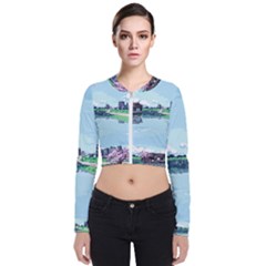 Japanese Themed Pixel Art The Urban And Rural Side Of Japan Long Sleeve Zip Up Bomber Jacket