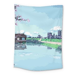 Japanese Themed Pixel Art The Urban And Rural Side Of Japan Medium Tapestry