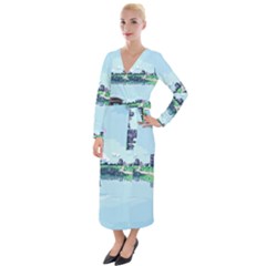 Japanese Themed Pixel Art The Urban And Rural Side Of Japan Velvet Maxi Wrap Dress