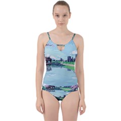 Japanese Themed Pixel Art The Urban And Rural Side Of Japan Cut Out Top Tankini Set