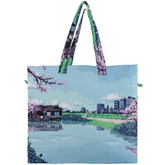 Japanese Themed Pixel Art The Urban And Rural Side Of Japan Canvas Travel Bag