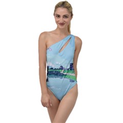 Japanese Themed Pixel Art The Urban And Rural Side Of Japan To One Side Swimsuit by Sarkoni