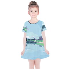 Japanese Themed Pixel Art The Urban And Rural Side Of Japan Kids  Simple Cotton Dress