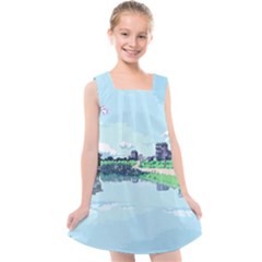 Japanese Themed Pixel Art The Urban And Rural Side Of Japan Kids  Cross Back Dress