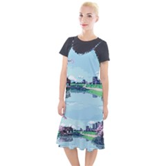 Japanese Themed Pixel Art The Urban And Rural Side Of Japan Camis Fishtail Dress